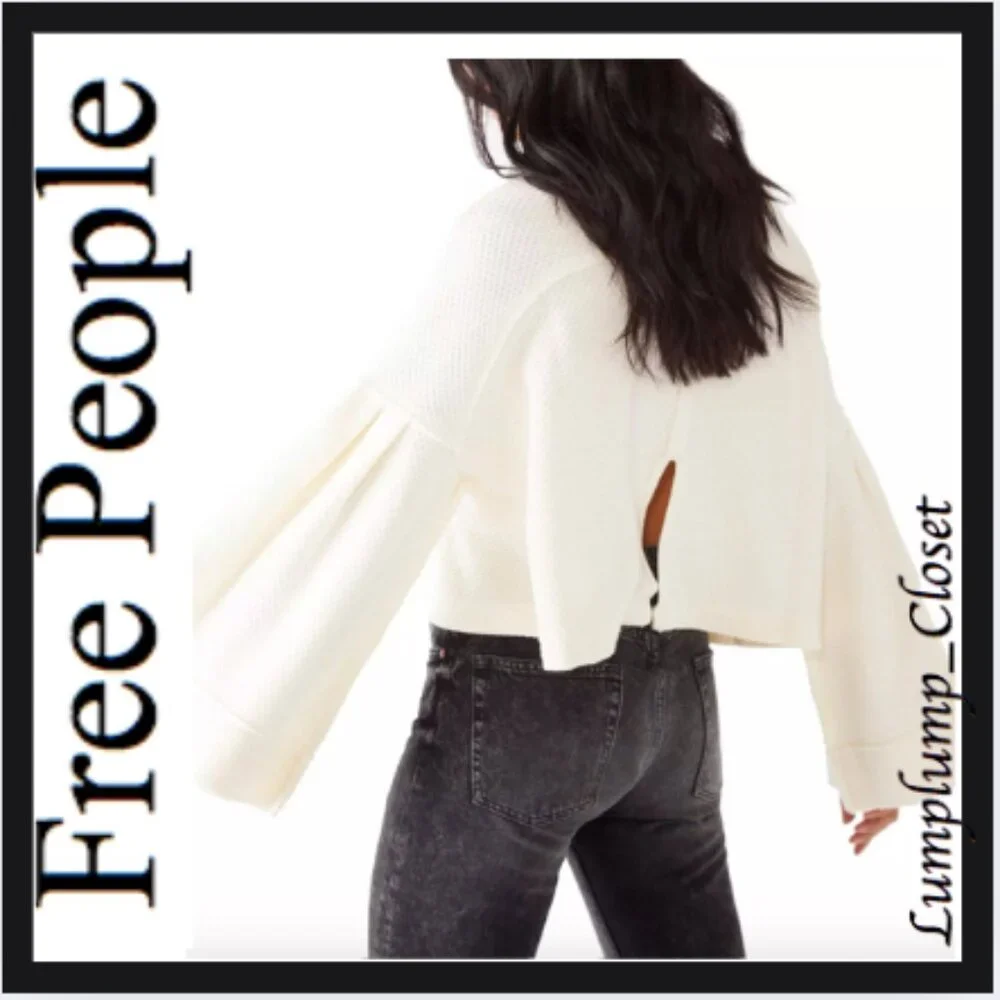 Free People Ivory Cropped Open-Back Sweater